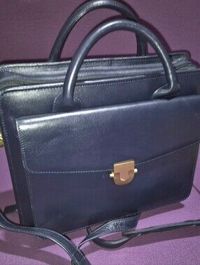 🔥VTG! Franklin Quest Full Grain Aniline Leather Classic Planner Navy Zip Bag